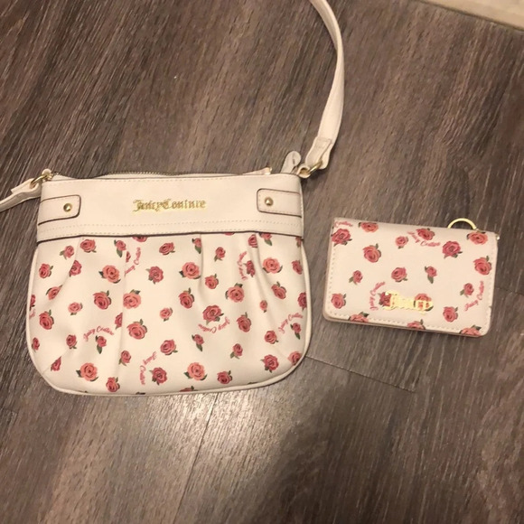 Juicy Couture White Ditsy Rose Purse W/ Matching Wallet - Picture 1 of 15